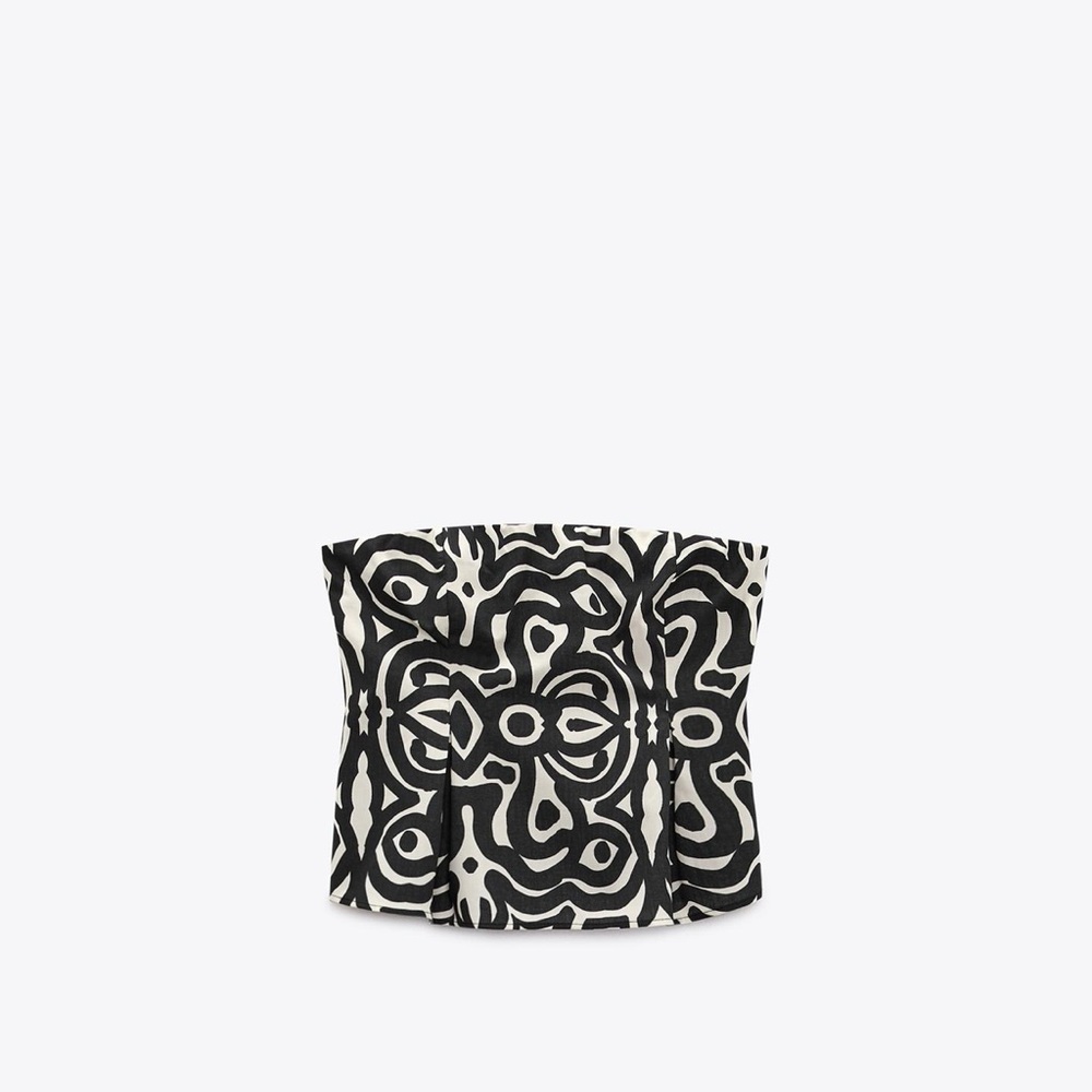 Black and White Patterned Women's Strapless Top